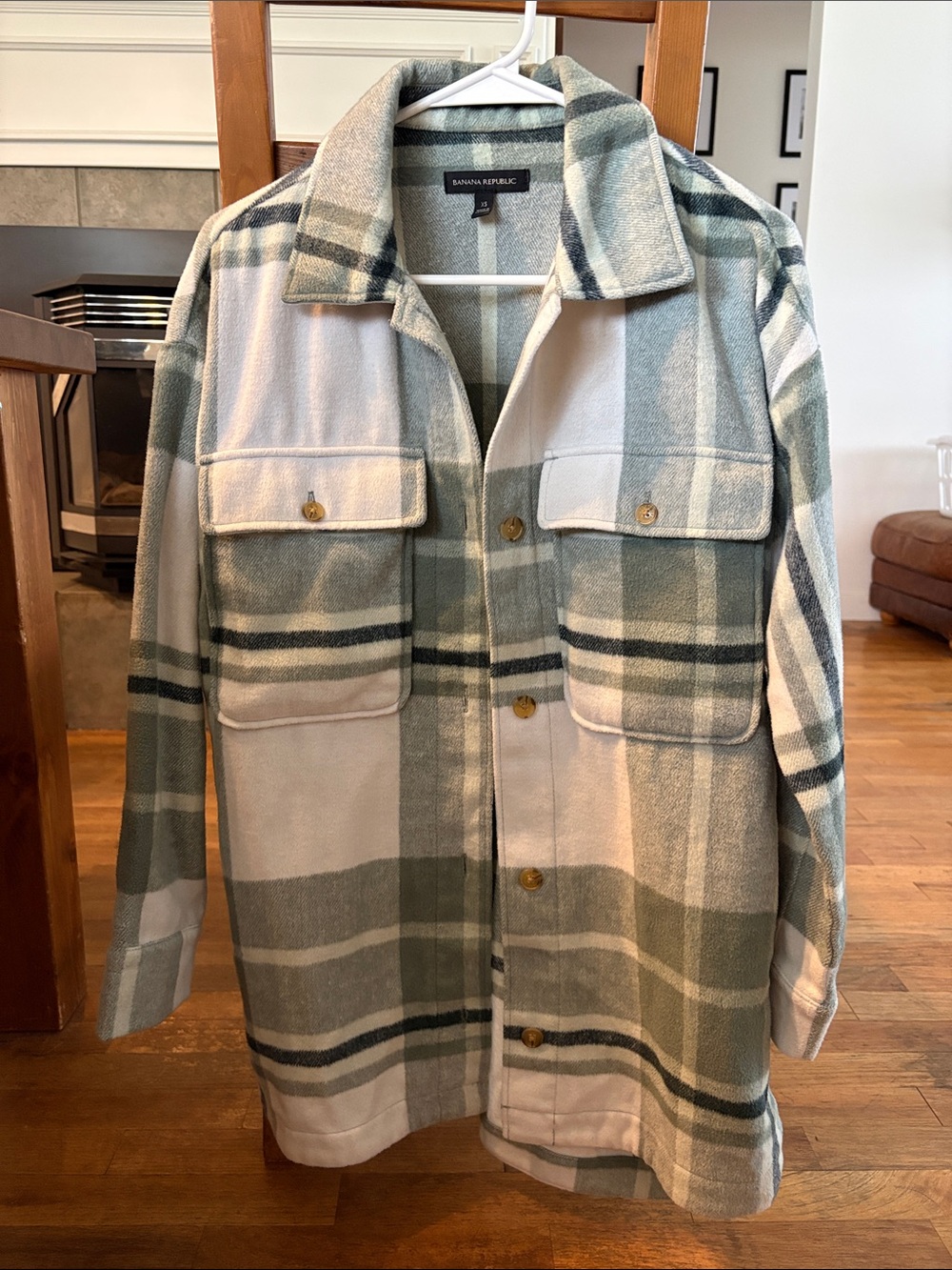 Banana Republic Green & Cream Plaid Overshirt Shacket